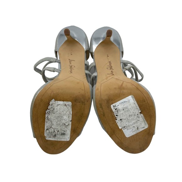 Sam Edelman Aeryn Leather Sandal Silver Strappy Stiletto  Heels Women Size 9 - Picture 11 of 15